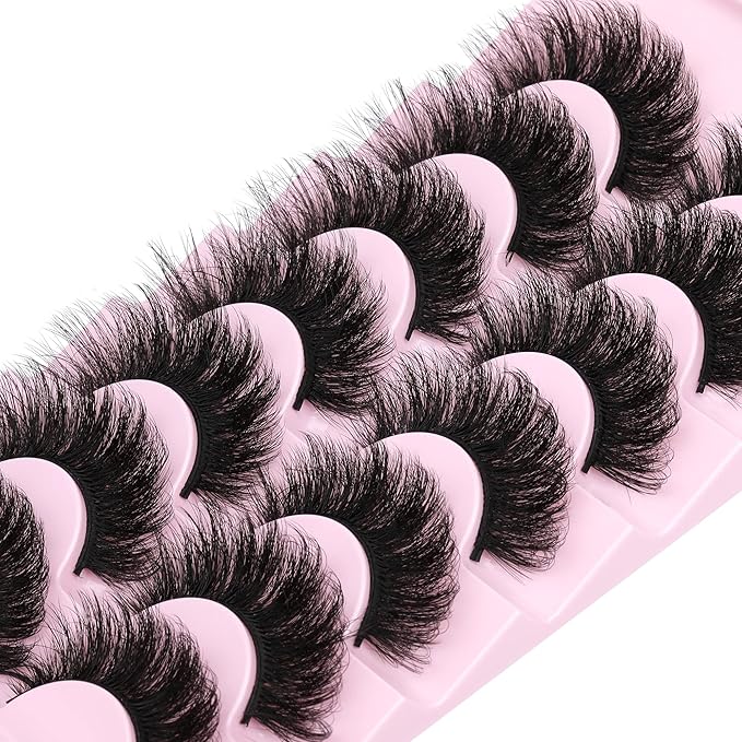 Mink Lashes Thick Eyelashes Flutter Volume False Eyelashes 20MM Long Fake Eyelashes Dramatic Full 5D Faux Mink Eyelashes Big Eye Lashes 7 Pairs ALICROWN