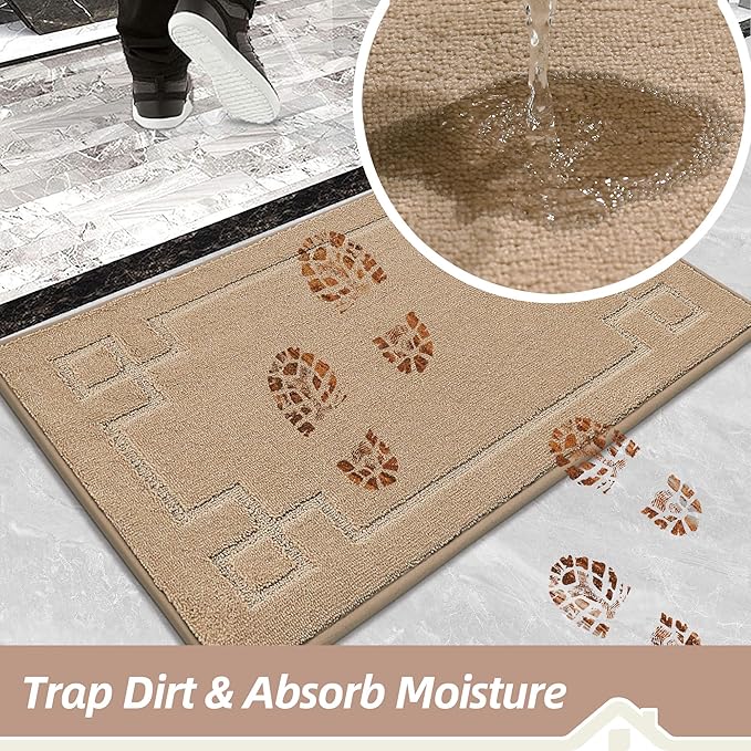 BEQHAUSE Door Mat 24" x 60", Non-Slip Door Mats Indoor Entryway Rugs Washable Low-Profile Absorbent and Stain Resist Floor Mats, Dog Door Mat for Front Back Door, Mud Wet Shoes & Paws, Beige