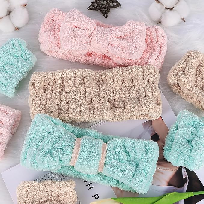 9 Pcs Spa Headband for Washing Face,Skincare Headband and Wristband Set,Women Teen Girls Facial Hairbands for Washing Face, Makeup, Sports, Yoga (light green + pink +khaki)
