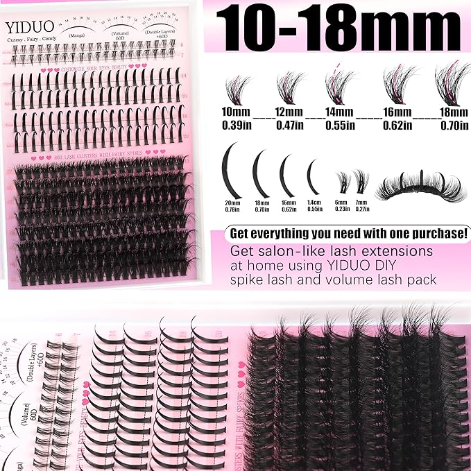 YIDUO 3 Styles Lash Clusters Kit with Spikes Bottom clusters Eyelash Extensions 808Pcs with 2X Bond&Seal 60D/80D/100D 3D Volume Wispy DIY Individual Lashes Large Pack for Beginners Choice