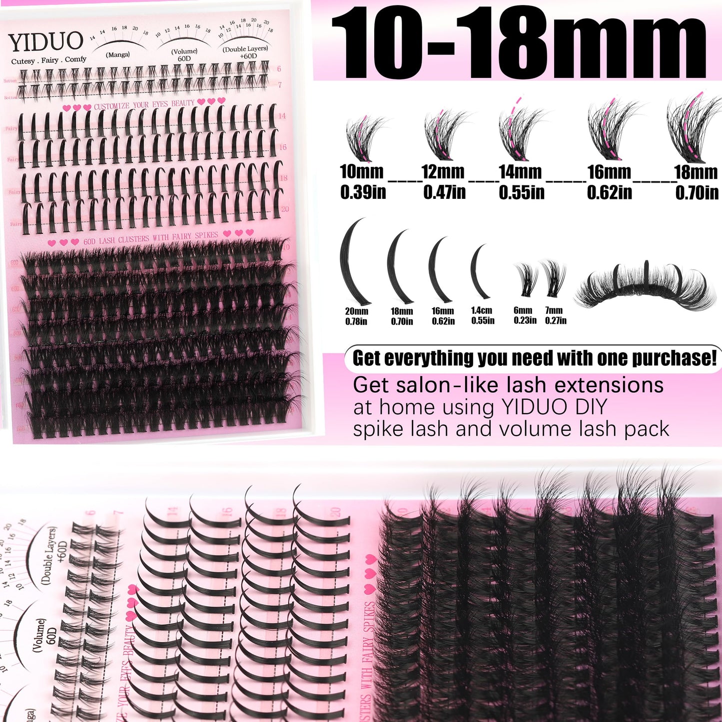 YIDUO 3 Styles Lash Clusters Kit with Spikes Bottom clusters Eyelash Extensions 808Pcs with 2X Bond&Seal 60D/80D/100D 3D Volume Wispy DIY Individual Lashes Large Pack for Beginners Choice