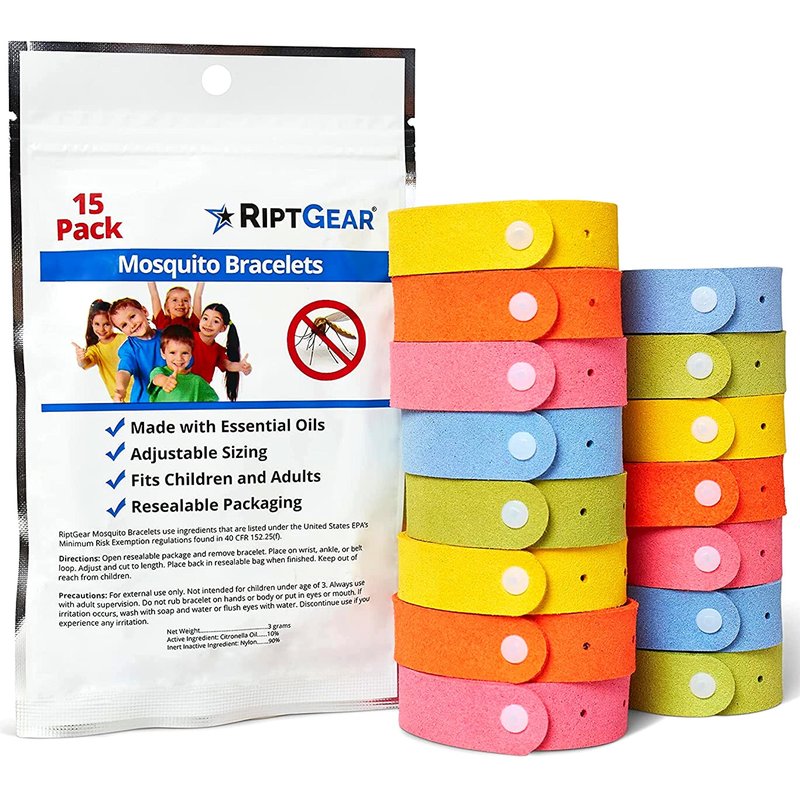 RiptGear Mosquito Bracelets - 15 Pack of Mosquito Bracelets for Kids and Adults, Insect Bracelet, Citronella Wristband - DEET Free Mosquito Wristbands, Camping Accessories