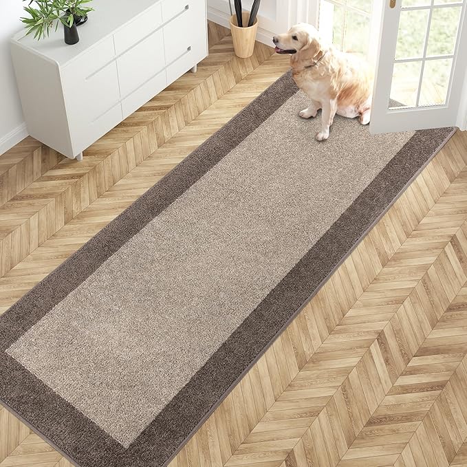 PURRUGS Dirt Trapping Door Mat 32" x 84", Non-Slip Washable Entry Mat, Dog Doormat, Front Door Mat, Super Absorbent Entrance Mat for Muddy Shoes & Paws, Beige & Grayish Brown