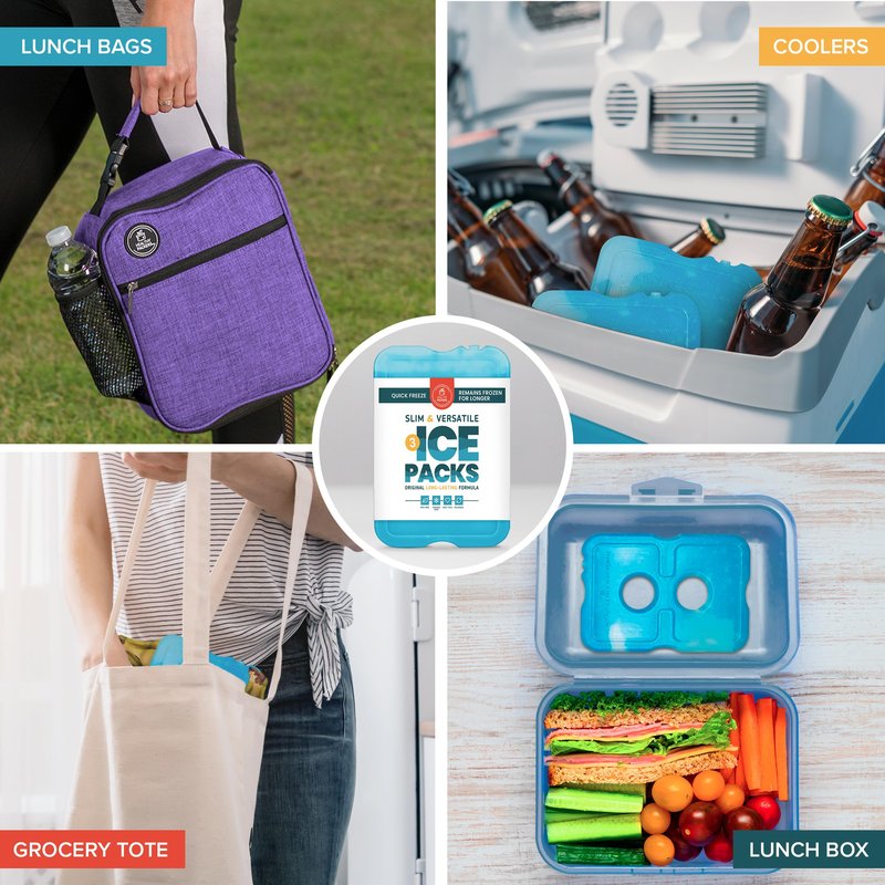 Healthy Packers Ice Packs for Lunch Bags - Original Cool Pack | Slim & Long-Lasting Reusable Ice Pack for Lunch Box, Lunch Bag and Cooler | Freezer Packs for Coolers (3 Pack)