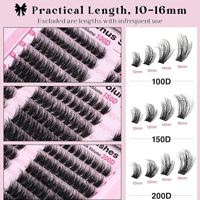Goddvenus Fluffy Lash Clusters 100-150-200D Volume Eyelash Clusters 10-16mm Wispy Individual Lashes D Curl Cluster Eyelash Extensions 300pcs DIY Lash Extensions(D Curl 300pcs)