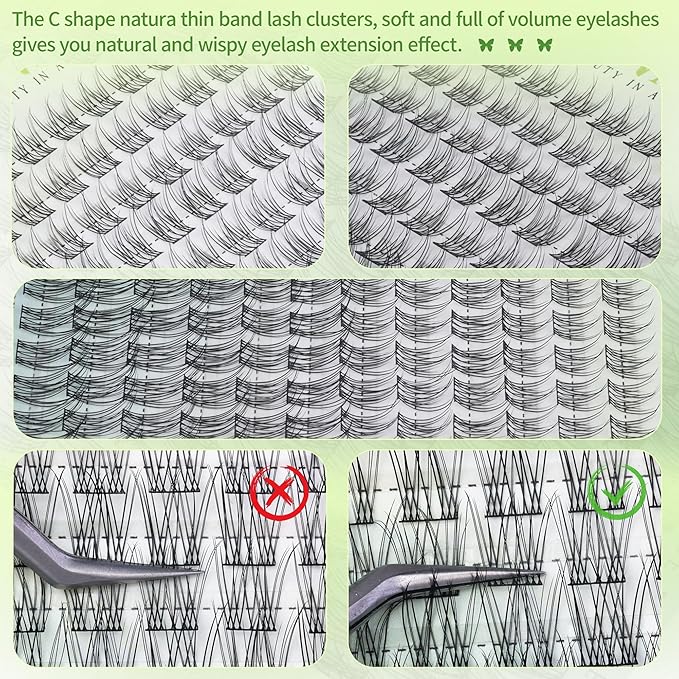 Natural Lash Clusters Kit Wispy Eyelash Clusters 10-16MM DIY Lash Extension Kit Natural Look C-Curly Individual Lashes Cluster Eyelash Extension Kit with Lash Bond & Seal & Tweezers by WTVANE