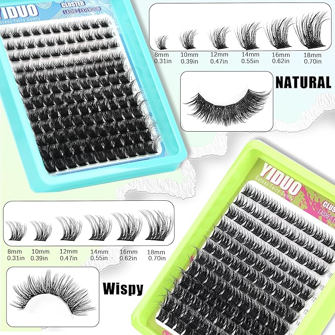 YIDUO 6 Styles Lash Clusters Kit Bulk Packs Eyelash Extensions Volume/Manga/ultra/Dramatic with pikes Bottom Lashes Clusters Kit 5-20mm Wispy Individual Fake Eyelashes Kit DIY at Home Easily
