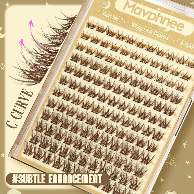 Brown Lash Clusters Short 8MM 10MM 12MM Eyelash Extensions Natural Cluster Lashes Individual Wispy Eyelash Clusters C-Curly Dark Brown Fluffy Eye Lashes Clusters Pack 132Pcs