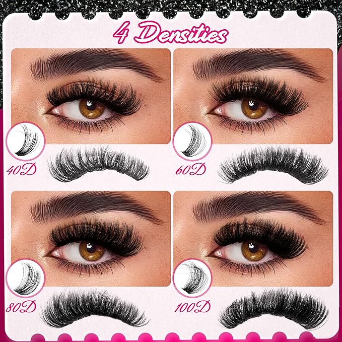 Lashes Fluffy Lash Clusters Thick Lash Clusters Kit Eyelash 640pcs Extension Kit False Eyelashes with Bond Seal Remover D Curl 80D100D 11-18mm