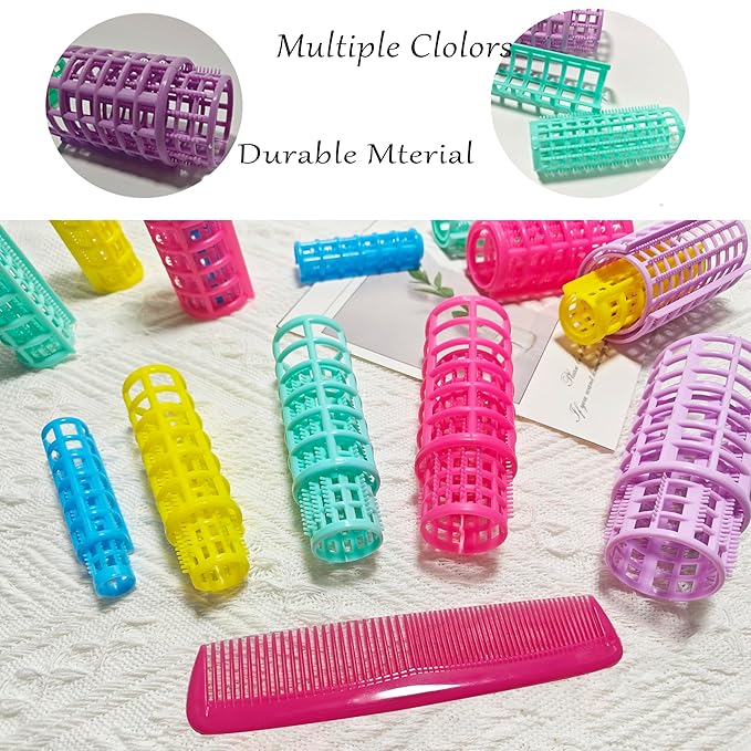 30Pcs Plastic Hair Curlers Set, Snap on Rollers Self Grip Heatless Rollers Hairdressing Curlers No Heat Curlers for Long Medium Short Thin Fine Hair with Mini Comb (5 Sizes) Ã¯Â»Â¿