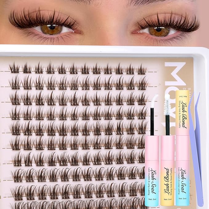 Brown Lash Clutsers Kit Wispy Eyelash Clusters Natural Lashes Extension Kit Dark Brown Individual Eyelashes with Lash Bond and Seal Kit 8-16MM DIY Lash Kit 120 Pcs Cluster Eyelash Extensions Kit