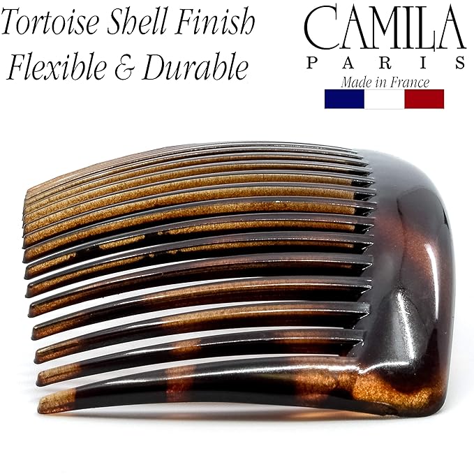 Camila Paris French Side Combs Large 2 Colors Each Curved French Twist Hair Combs Decorative, Strong Hold Hair Clips for Women Bun Chignon Up-Do, No Slip Styling Girls Hair Accessories, Made in France