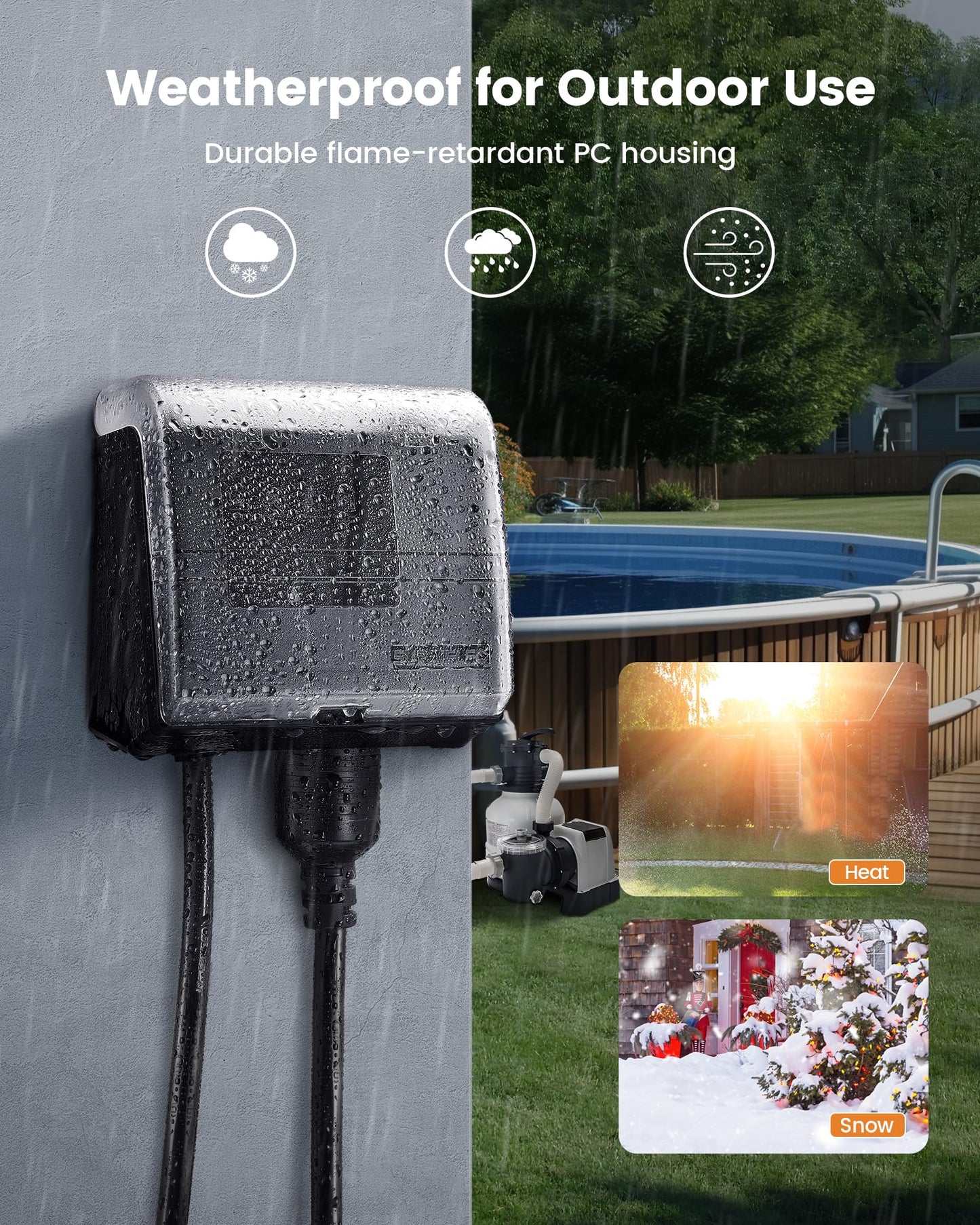 SURAIELEC WiFi Pool Timer for Above-Ground Pools, Twist-Lock NEMA L5-20R Plug-in Timer, 20A 125V 1HP, Weatherproof PC Cover, App Control, Ideal for Pool Pumps, Filters, Lights, and Saltwater Systems