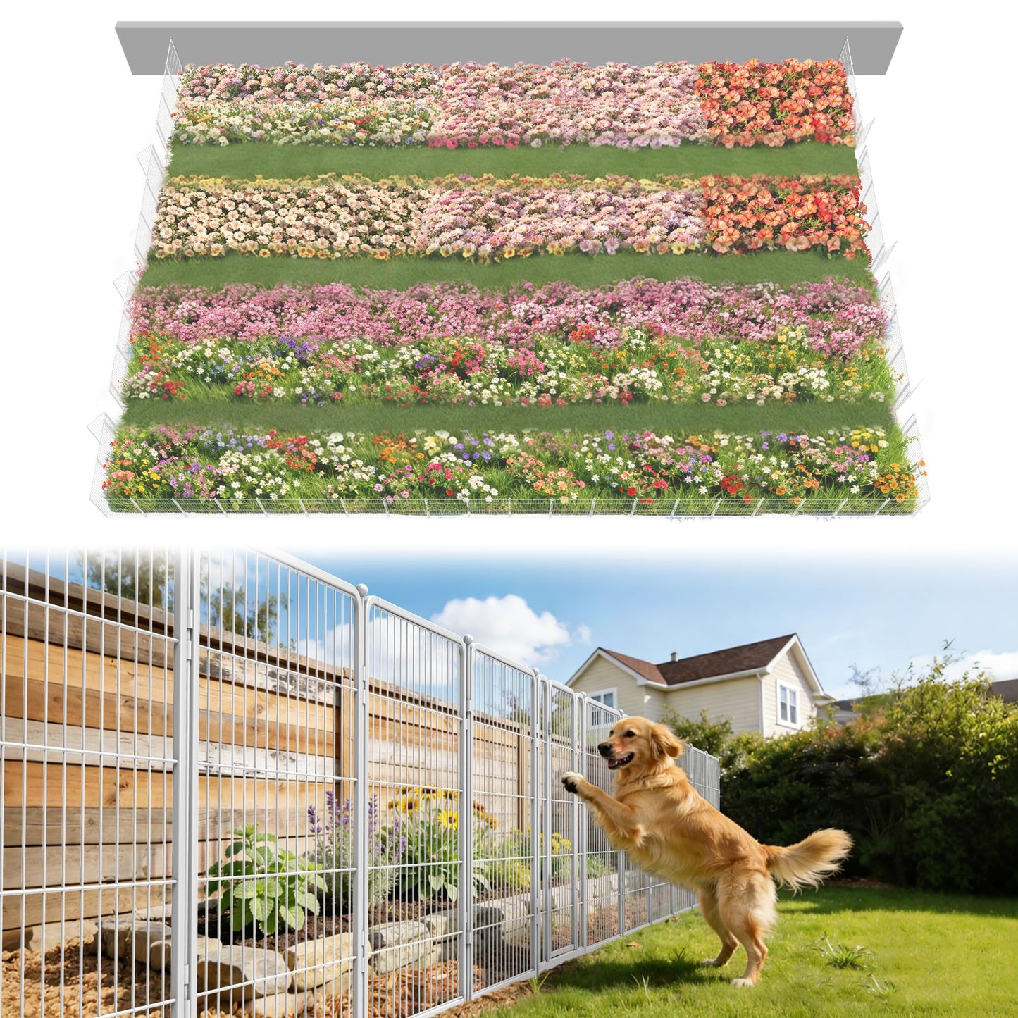 FXW Garden Fence Outdoor for the Yard â 40in(H) x 109.4ft(L) Heavy Duty Metal Animal Barrier for Dog, No Dig Decorative Dog Fence, 48 Panels, White