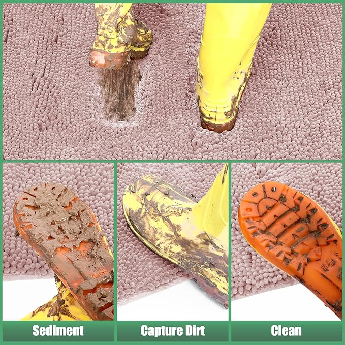 IM HOME Chenille Absorbent Outdoor Doormat 30" x 20", Washable Muddy Door Mats for Dog Non Slip Indoor Doormat Dog Mat for Muddy Paw Front Inside Doormats for Entryway Dusty Pink