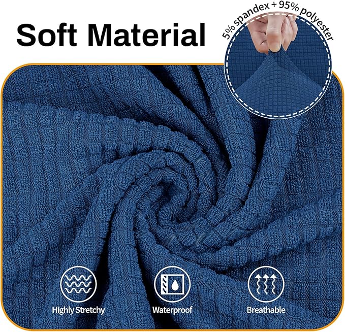 Asnomy Couch Covers for 3 Cushion Couch Stretch Sofa Covers Slipcovers, Pet Protector Furniture Covers for Dogs Cats Spandex Jacquard Fabric Small Checks （Large，Classic Blue）
