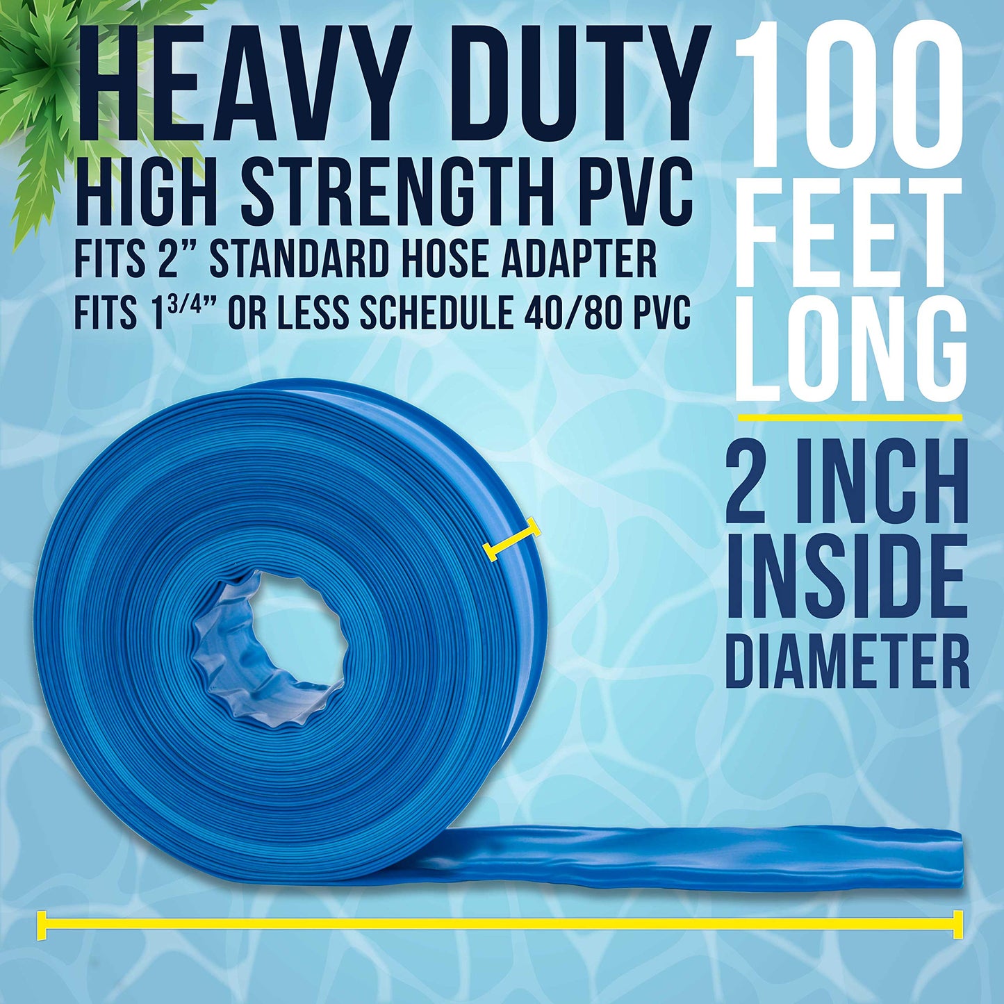 U.S. Pool Supply Pool Backwash Hose 2" x 100', Pool Drain Hose, Drainage Hose, Sump Pump Discharge Hose, Heavy-Duty Inground Pool, Flexible Lay Flat Filter Pump Draining, Clamp