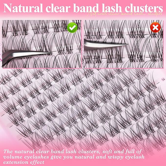 Natural Lash Clusters Wispy Eyelash Clusters DIY Lash Extension with 5-6mm Bottom Lashes 8-16mm Venus Individual Lashes Invisible Band Lash Cluster Eyelash Extensions for Natural Look by Wtvane