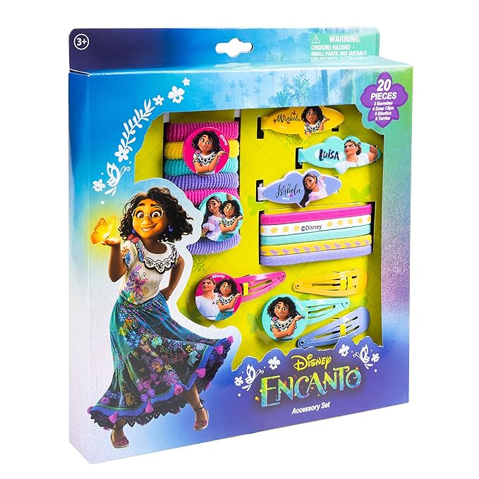 Luv Her Encanto Girls 20 Piece Accessory Set with 3 Barrettes, 4 Snap Hair Clips, 5 Elastics and 8 Terry Ponies - Ages 3+