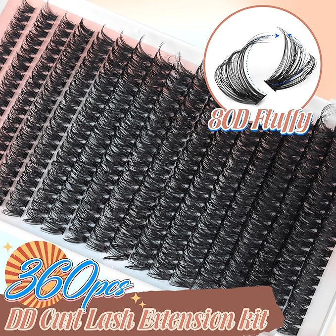 Lash Clusters 360Pcs Individual Lashes 80D Thick Fluff Cluster Eyelash Extensions 8-18MM False Lashes D Curly Wispy Fake Mink Eyelashes Extension by Pleell