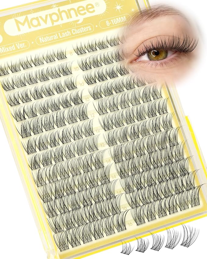 Natural Lash Clusters 8-16MM Wispy Eyelash Clusters with CC-Curly & Clear Band PestaÃÂ±as Postizas Naturales 144Pcs DIY Eyelash Extensions at Home, Easy to Wear For Daily Makeup