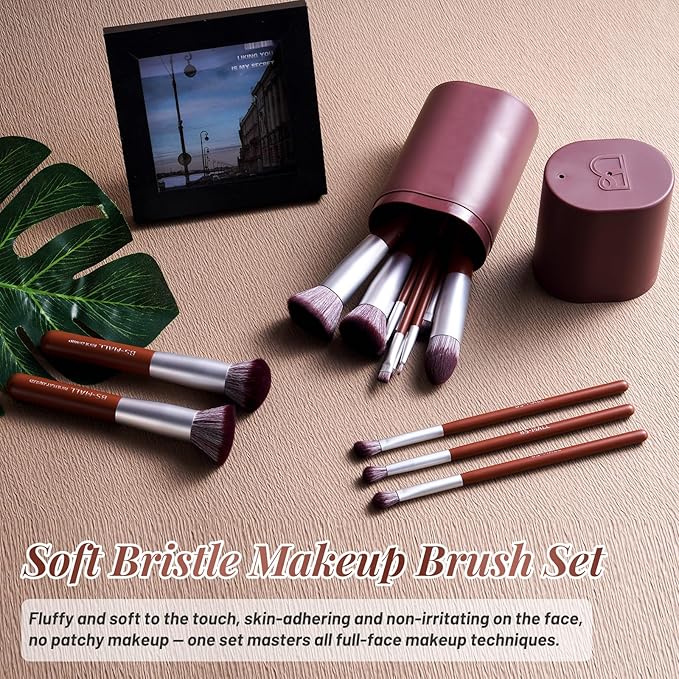BS-MALL Makeup Brush Set 14 Pcs With Case - Foundation Brush, Concealer Brush, Blush Brush & Flawless Application Ã¢ÂÂ Complete Luxury Cosmetic Brush Kit For Travel & Daily Use (Brown)