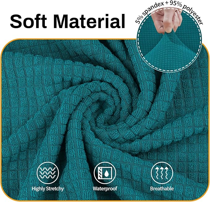 Asnomy Couch Covers for 3 Cushion Couch Stretch Sofa Covers Slipcovers, Pet Protector Furniture Covers for Dogs Cats Spandex Jacquard Fabric Small Checks （Large，Peacock Blue）