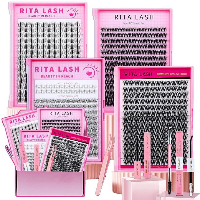 Lash Clusters Kit Eyelash Clusters Kit Fairy Cluster Eyelash Extensions Large Pack Lashes Clusters Lash Extension Kit PestaÃÂ±as Postizas Naturales+Lash Bond&Seal,Remover,Tweezers,Brush(Lash Kit-8)