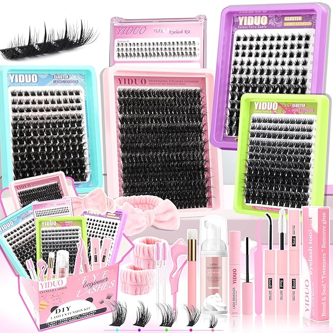YIDUO 6 Styles Lash Clusters Kit Bulk Packs Eyelash Extensions Volume/Manga/ultra/Dramatic with pikes Bottom Lashes Clusters Kit 5-20mm Wispy Individual Fake Eyelashes Kit DIY at Home Easily