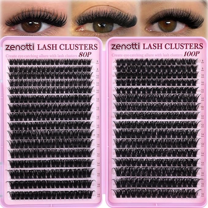 Lash Clusters 80D 100D Wispy Eyelash Clusters 544PCS Fluffy Cluster Eyelash Extensions D Curly Individual Lashes PestaÃÂ±as Postizas 8-16MM Lashes Extensions for Beginners withThin Band by zenotti