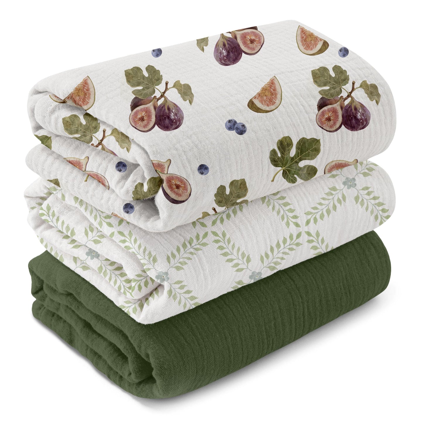 GLLQUEN BABY Muslin Swaddle Blankets for Newborns, 3-Pack Cotton Receiving Blankets for Boys and Girls, Large 40 x 38 Baby Essentials Swaddle Wrap Burping Clothes, Unisex, Gift, Green