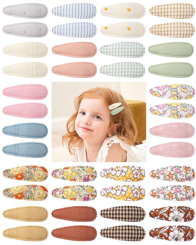 doboi 40Pcs Toddler Hair Clips Hair Barrettes Baby Girls Hair Bows Clips Floral Print Non Slip Snap Hairpins Flower Hair Clips for Girls Kids Toddler Hair Accessories