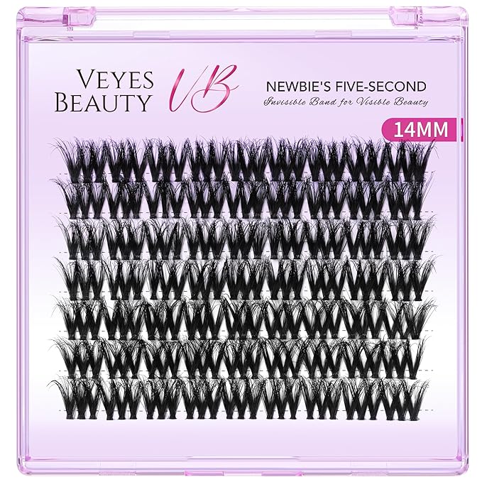 VEYESBEAUTY Lash Clusters Fluffy Individual Lash Extensions VBmuse 3D Layered Volume Eyelashes Thin & Invisible Band Wispy Faux Mink Lash Newbie's Five-Second Length 14mm