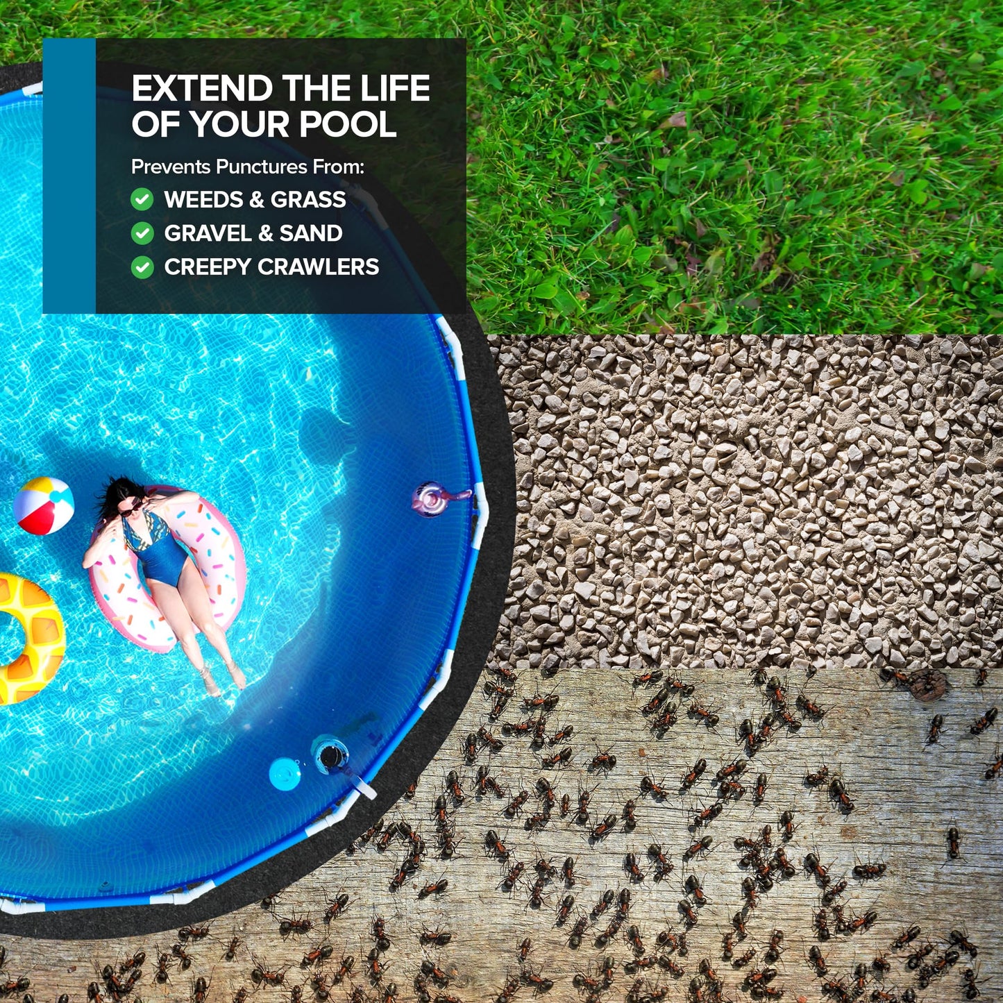 Above Ground Pool Liner Pad, 15' Foot Round, Pre-Cut Heavy Duty Outdoor Pool Pads for Above Ground Pools, Black Swimming Pool Liners for Padding and Protection, Thick Pool Mats to Prevent Punctures
