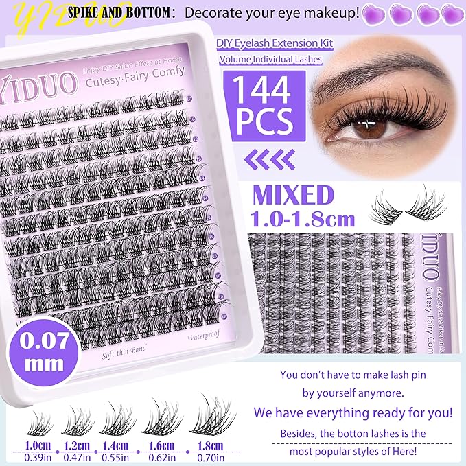 YlDUO 3 Style Lash Clusters Kit Wispy Clusters Eyelash Extensions Kit 10-18mm Individual Lashes Extension, DIY Natural Soft Thin Band Fake Eyelash Kit with Bond and Seal*2|Tweezers|Removers