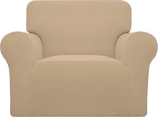 Easy-Going Stretch Oversized Chair Sofa Slipcover 1-Piece Couch Sofa Cover Furniture Protector Soft with Elastic Bottom for Kids Spandex Jacquard Fabric Small Checks Sand