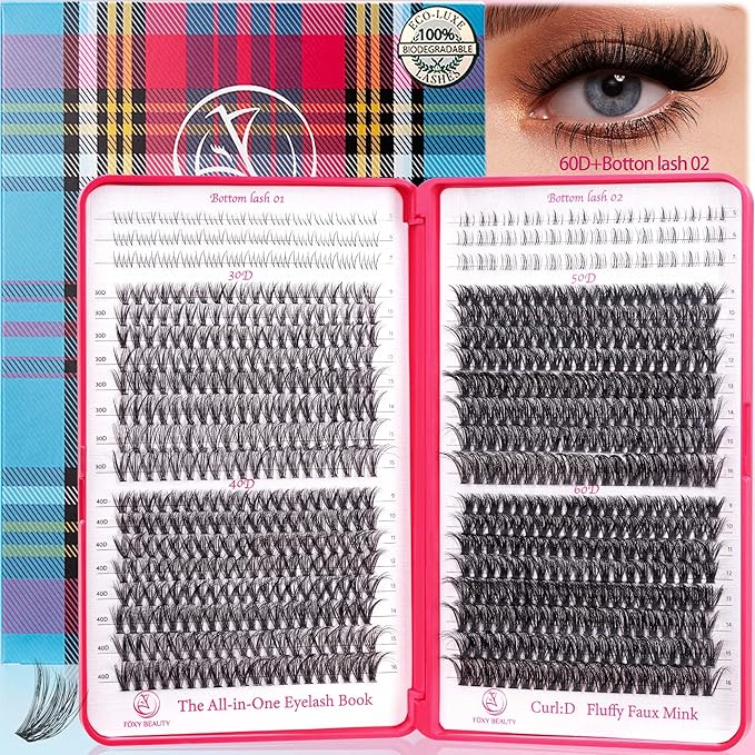 Lash Clusters 30D40D50D60D Lashes Natural Fluffy Eyelash Extensions D Curl With Bottom Eyelashes for Starter DIY at Home