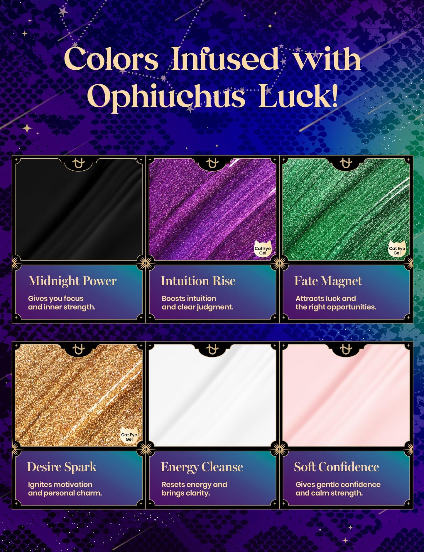 Beetles The Ophiuchus Sign Lucky Box, Ophiuchus Zodiac Gel Nail Polish Kit Nail Art Set Purple Green Gold Cat Eye Black White Gel Pink Jelly Base Top Coat Salon DIY Zodiac Gift for Women