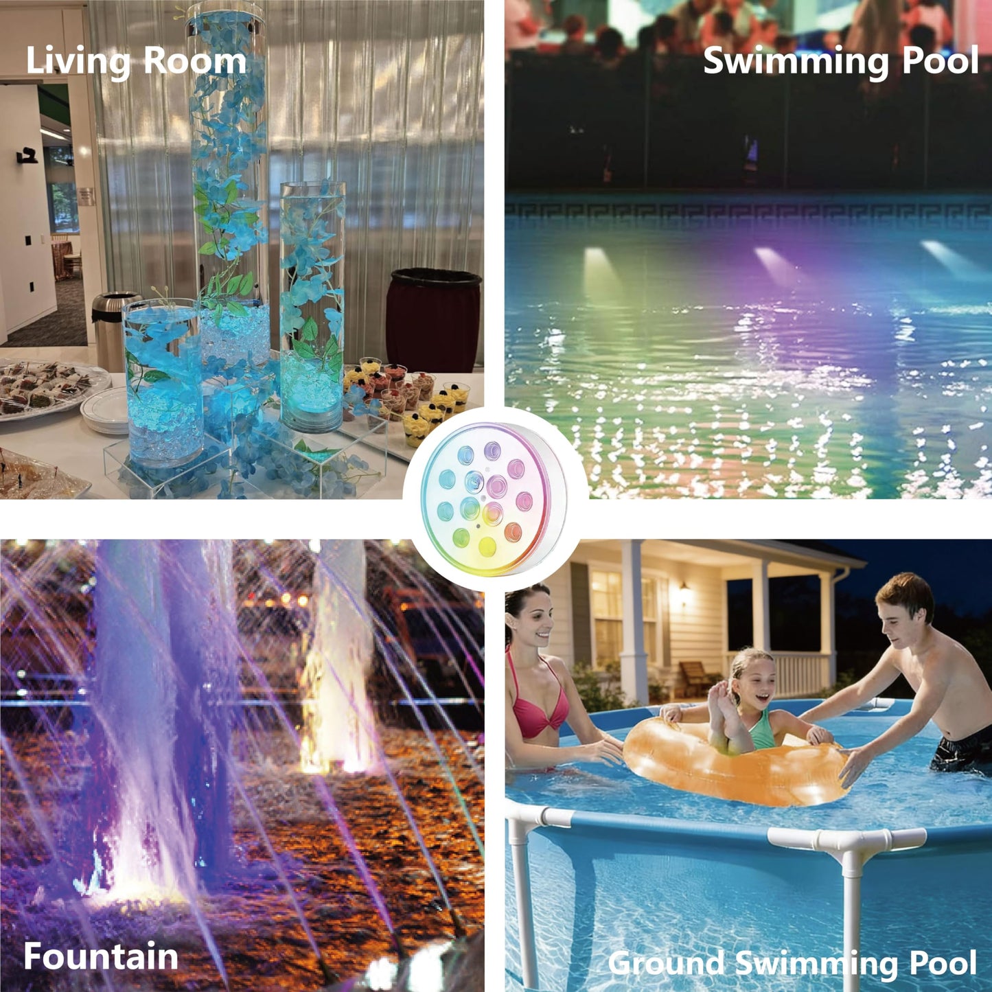 Upgraded Magnetic Pool Lights for Above ground and inground pool, Rechargeable Underwater RGB 16 Colors Submersible LED Lights with Remote & Timer Off, for Hot Tubs, Fountains, Party, Vase - 2 Pack