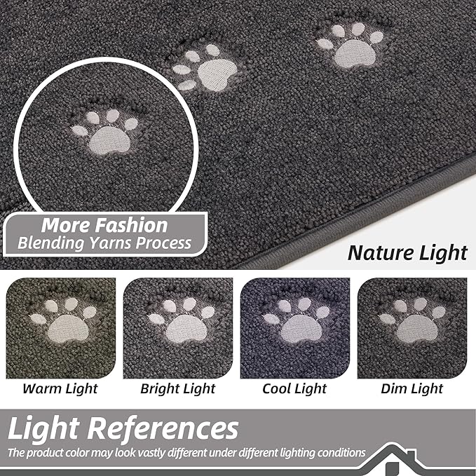 BEQHAUSE Dog Door Mat for Mud Paws Dirt Trapper Doormat Non-Slip Entryway Rugs Absorbent Welcome Mat Washable Indoor Floor Mat Low-Profile for Front Door, 32" x 70", Dark Grey