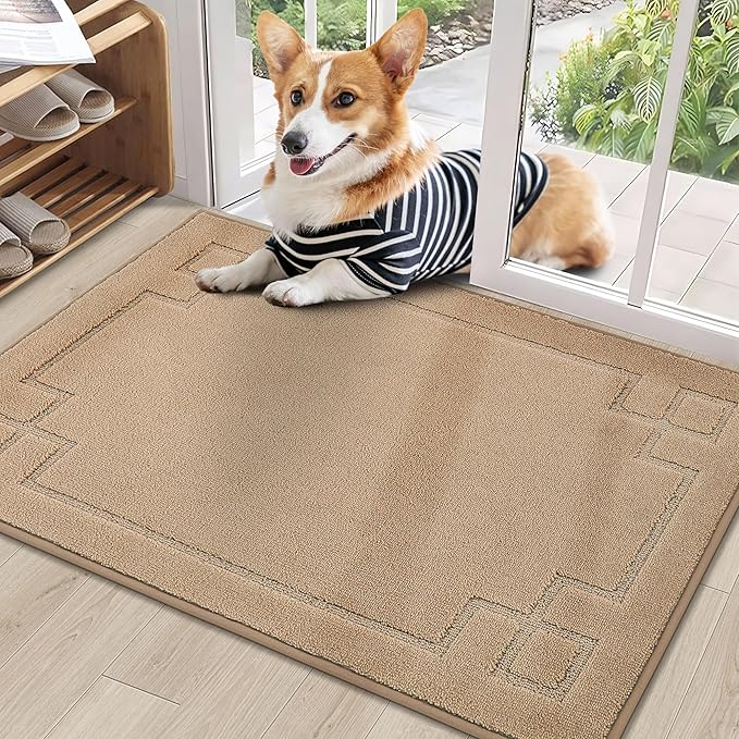 BEQHAUSE Door Mat 24" x 36", Non-Slip Door Mats Indoor Entryway Rugs Washable Low-Profile Absorbent and Stain Resist Floor Mats, Dog Door Mat for Front Back Door, Mud Wet Shoes & Paws, Beige