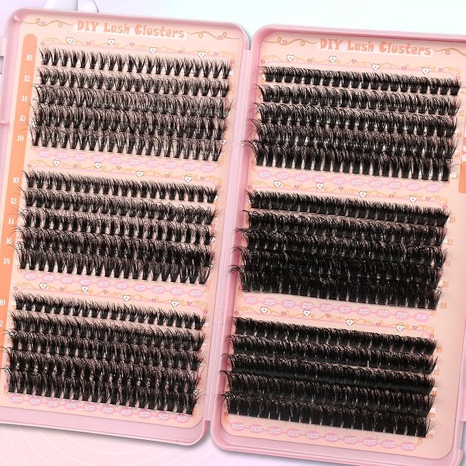 Fluffy Lash Clusters Kit Wispy Lash Clusters 595Pcs Individual Lashes Clusters Thin Band Lash Extension Kit Lash Glue and Lash Tweezers