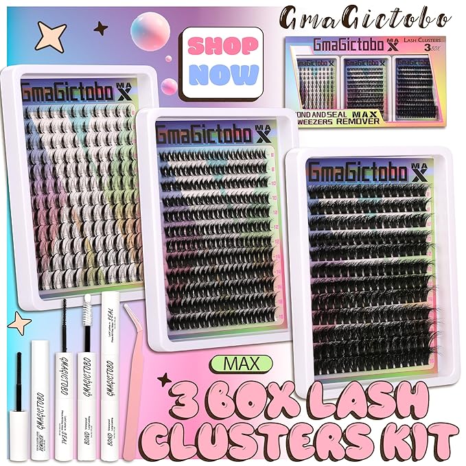 Lash Clusters Natural Wispy Lash Clusters Kit C/D Curl 444Pcs Volume Lashes Clusters Manga Lashes Pack Individual Lashes Lash Bond and Seal Lash Remover Lash Tweezers