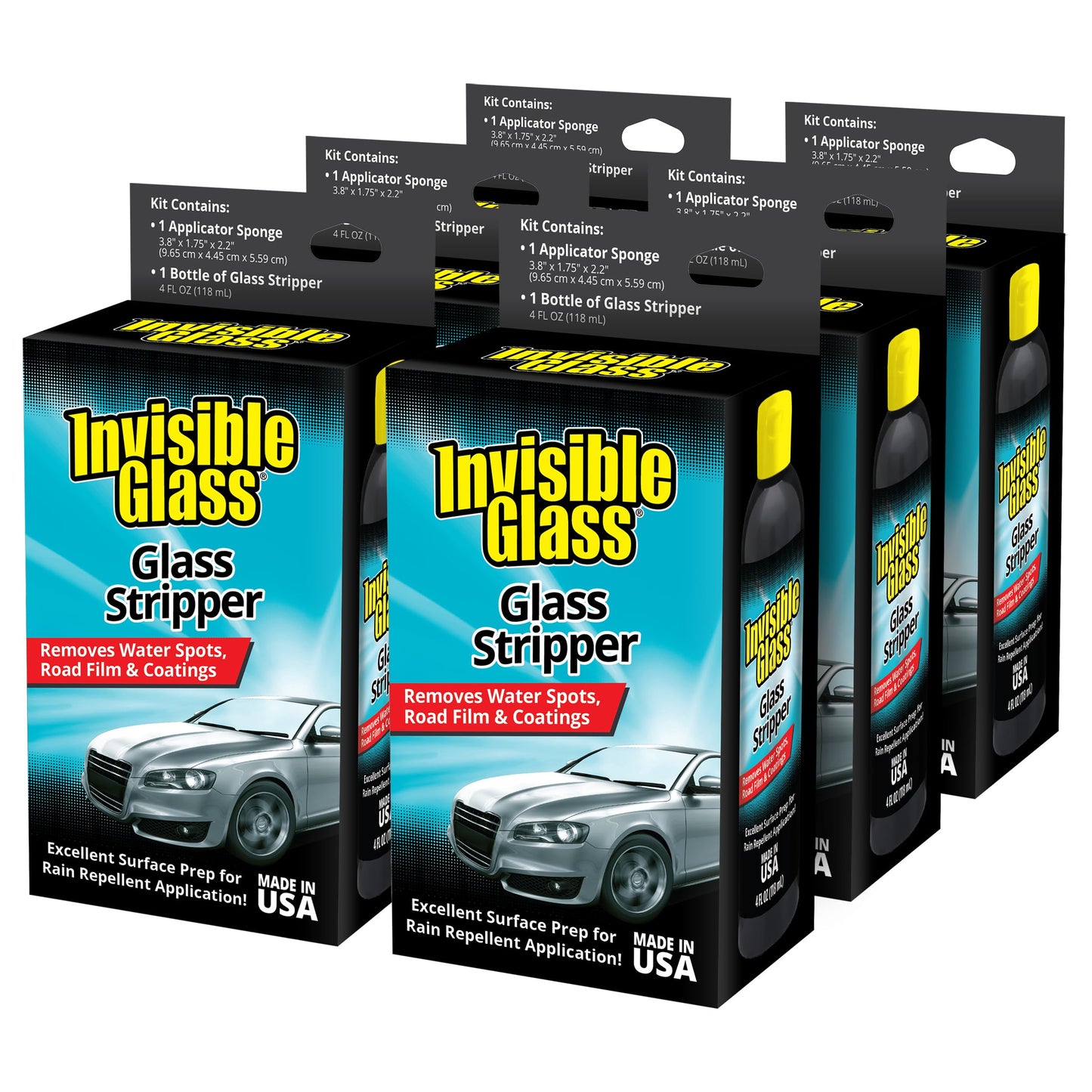 Invisible Glass 91411-6PK Glass Stripper – Hard Water Spot Remover – Strips Coatings, Waxes, Oils & Road Film – Preps Windshields for Rain Repellent & Ceramic Coating – 4 Fl Oz (Pack of 6)