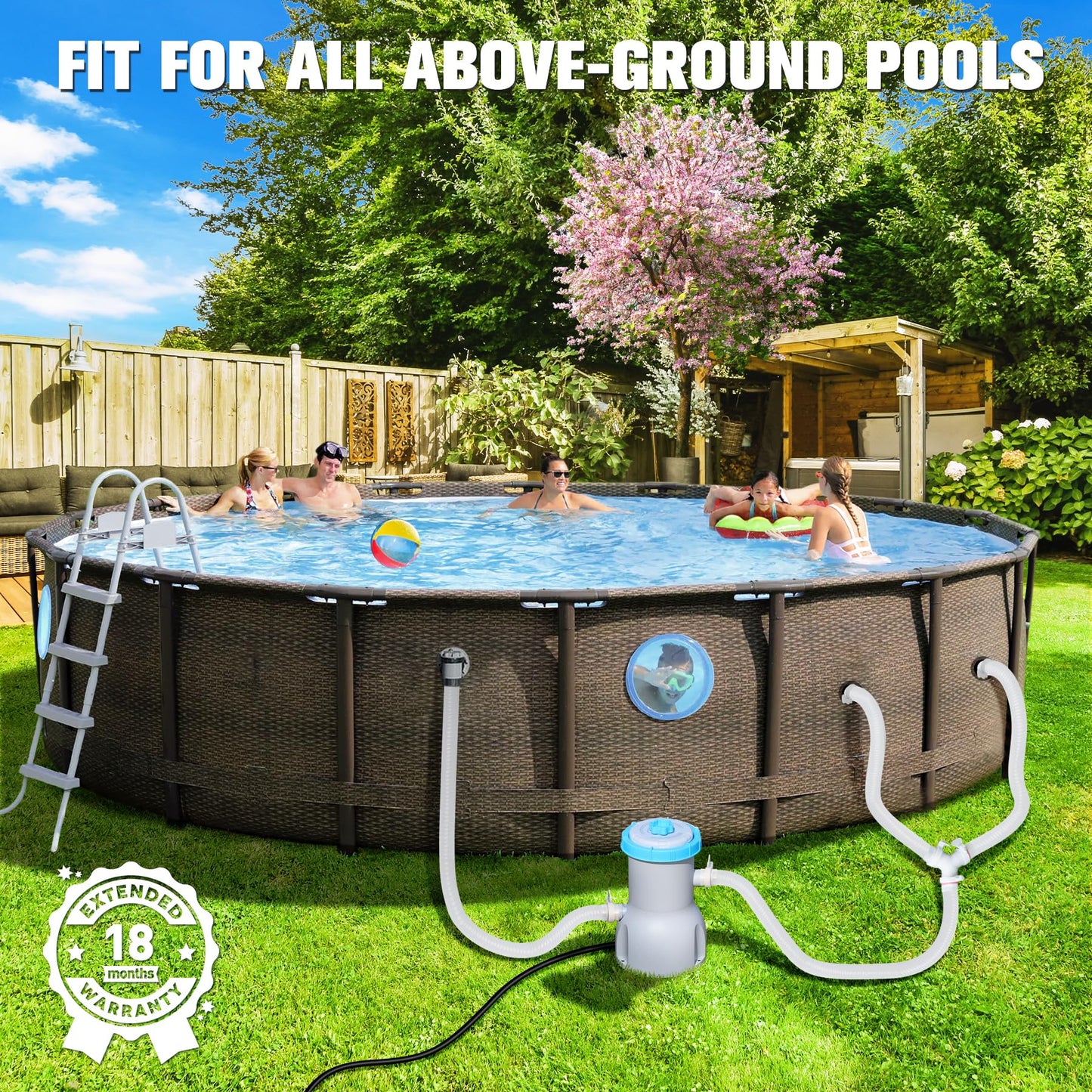 LuxBlue 800 GPH Above Ground Pool Filter Pump, Energy-Saving Pool Cartridge Filter Pump | Dual Action: Accelerate Water Flow & Capture Debris Quickly - Improve Water Clarity | Easy to Setup & Maintain