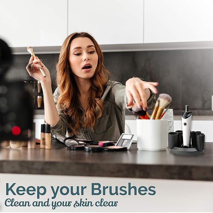 Luxe Electric Makeup Brush Cleaner Machine with Cleaning Solution - USB Charging Station, Automatic Brush Washer and Dryer - 3 Adjustable Speeds for Easy Cleaning - Complete Set for Hygienic Brushes