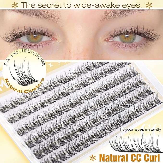 Mavphnee Natural Lash Clusters Clear Band Cluster Eyelash Extensions 8-10-12MM Short Eyelash Clusters DIY Cluster Lashes Pack So Real & No Corner Lift (CC Curve, 108PCS)