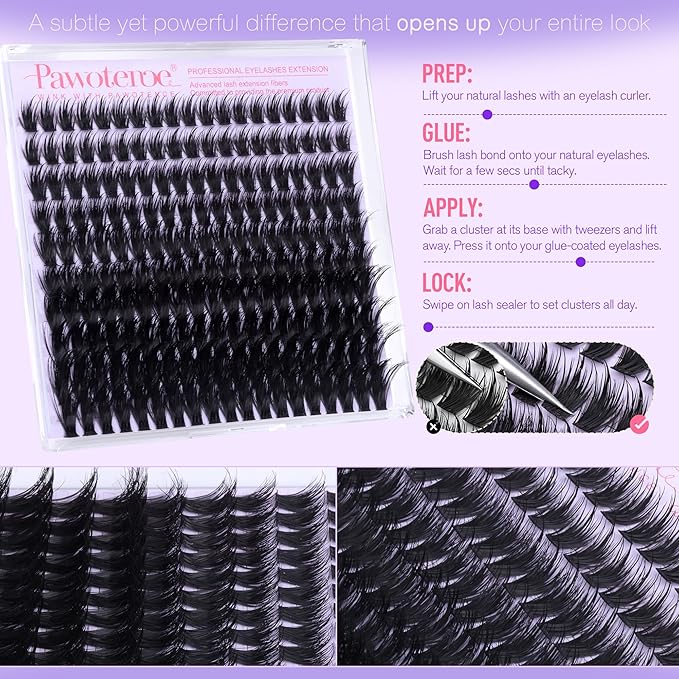 Pawotence Wispy Lash Clusters 12-20mm Cluster Eyelash Extensions 190pcs Individual Lashes Clusters Fairy Spikes Eyelash Clusters Lashes Extension for DIY at Home