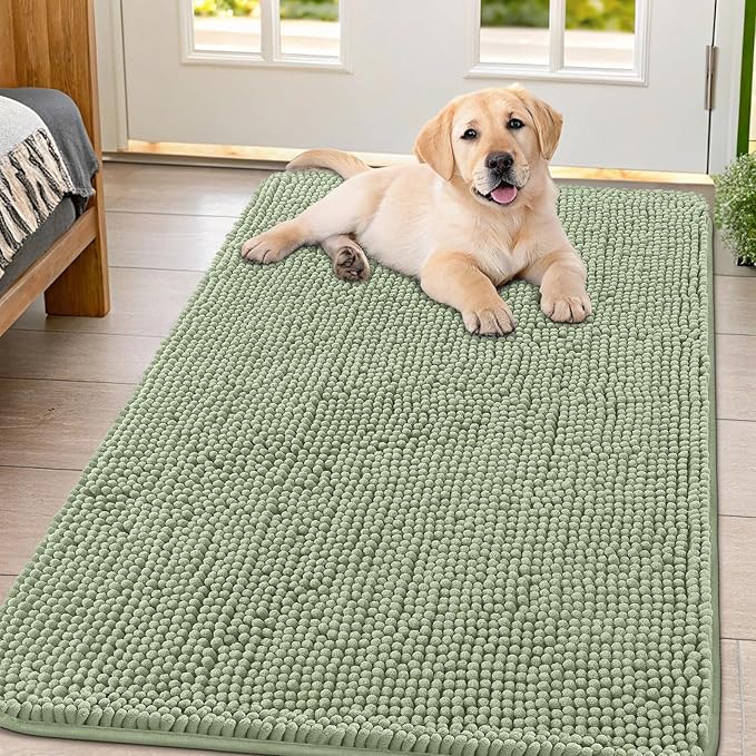 Smiry Dog Door Mat for Muddy Paws 47x32, Absorbs Moisture and Dirt Doormat, Non-Slip Washable Quick Dry Chenille Front Door Mat Indoor Entrance, Entryway Carpet for Inside Floor, Sage Green