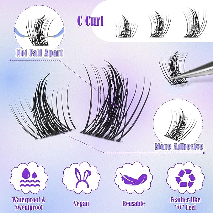 ALICE Self Adhesive Eyelashes Manga Reusable Natural Spikes Self Adhesive Lash Clusters Wispy Anime Press on Lashes 10-14mm 120pcs Pre-Glue Lash Extensions No Glue Needed